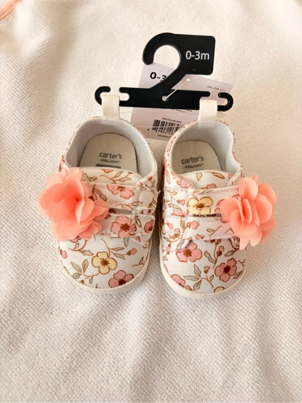 Carter's White Floral Baby Sneakers with Peach Flower Accent
